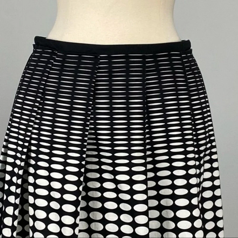 Calvin Klein Womens Black White Polka Dot Pleated Skirt Pockets Cotton size 6